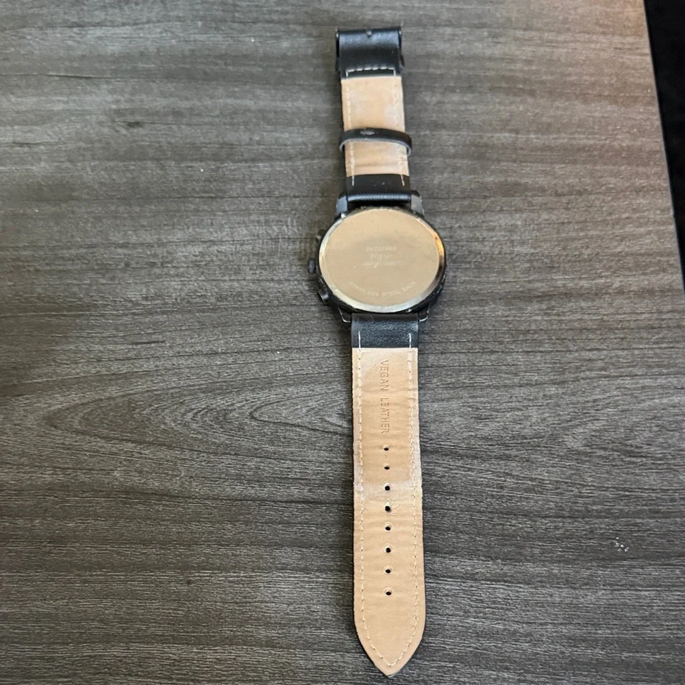 Black Vegan Leather with Gray Face Watch
